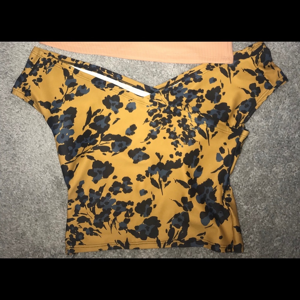 Kortni Jeane floral mustard off the shoulder top